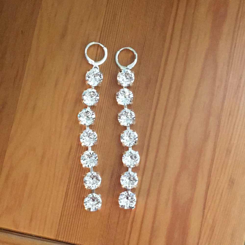 Stunning Silver Crystal Drop Statement Earrings - Picture 9 of 15